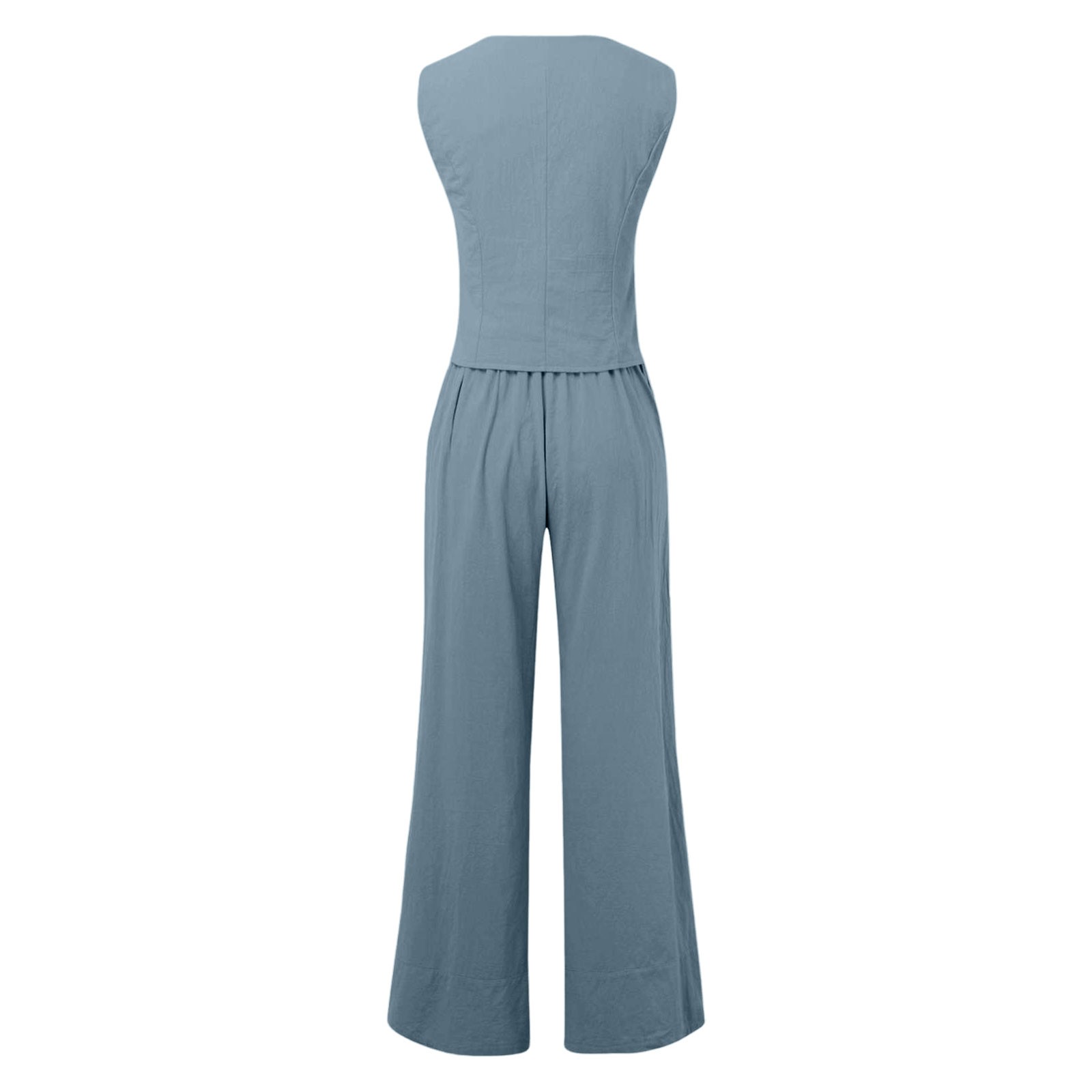 thumbnail image 5 of Conjunto de chaleco sin mangas con botones de algodón para mujer: pantalones anchos con bolsillos, mezcla de poliéster, atuendo informal de negocios, 5 of 5